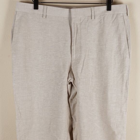 Cubavera Easy Care Linen Blend Flat Front Dress Beige Pants Mens Sz 34 x 30 - Picture 2 of 10